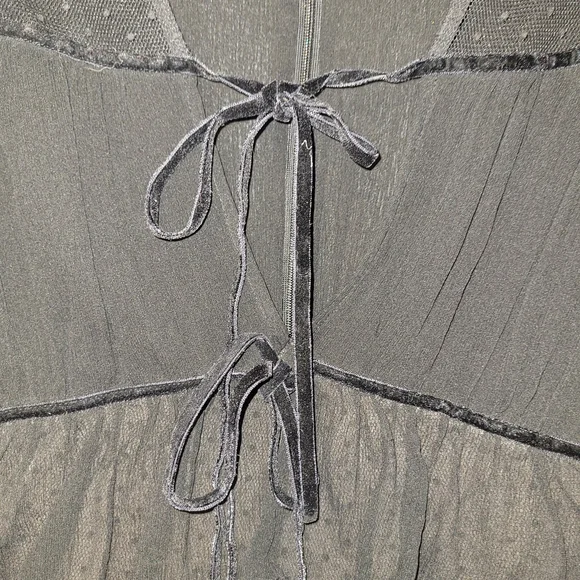 Black Sheer Mesh Peplum Top Polka Dot Tie Front Whimsigoth XS - Picture 6 of 6